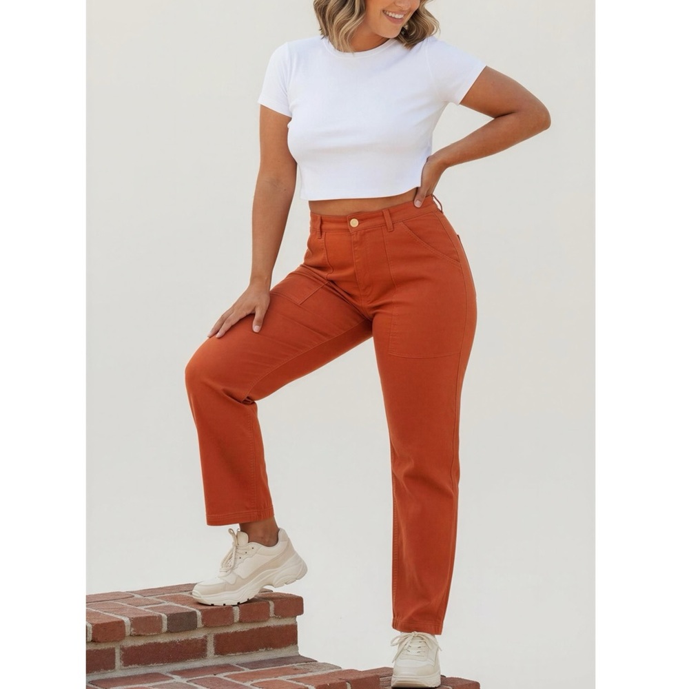 High-Rise Rust Straight-Leg Pants